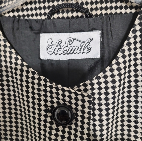 Vintage St. Emile Houndstooth Wool Jacket/ Long Blazer sz Large - Picture 4 of 13